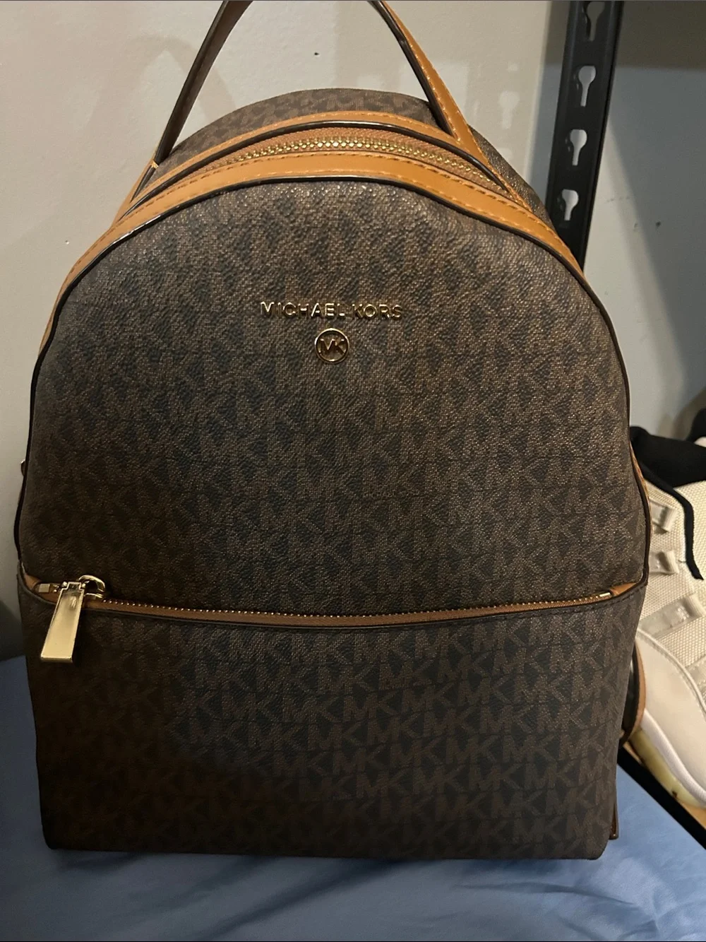 Michael Kors Brown Logo Backpack with Tan Accents